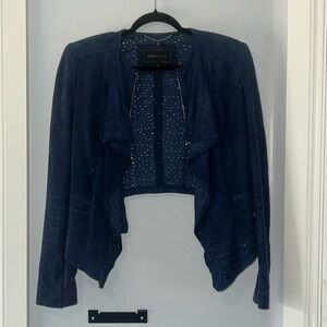 BCBG MAXAZRIA navy blue “Eliot” suede-like jacket in “carbon”  - sz xs
